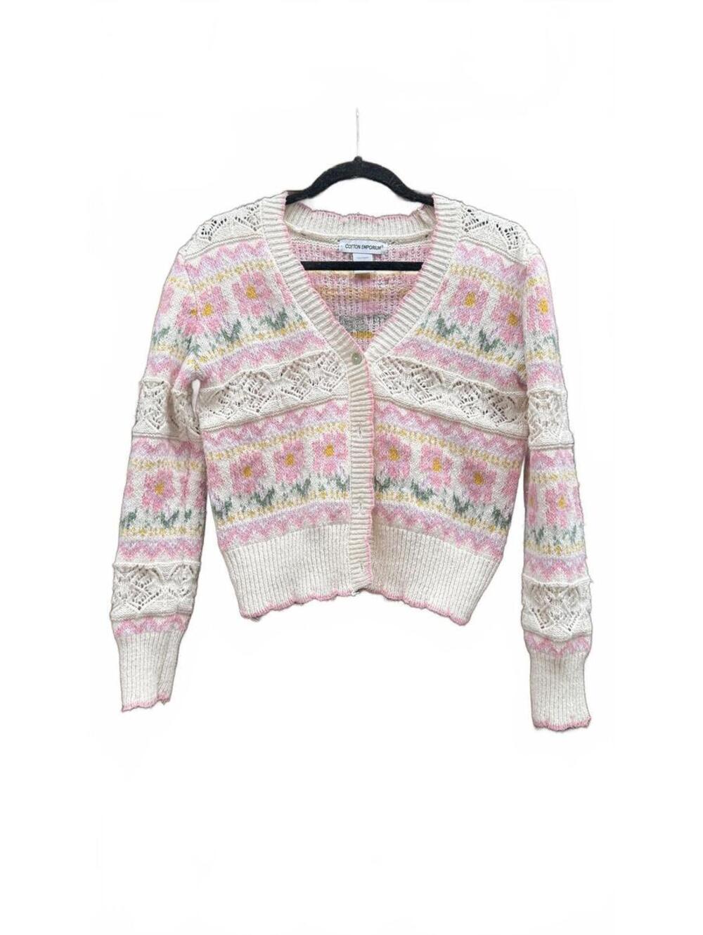 Cotton Republic Cardigan Womens M Floral Knit Cottagecore Lace Button Front